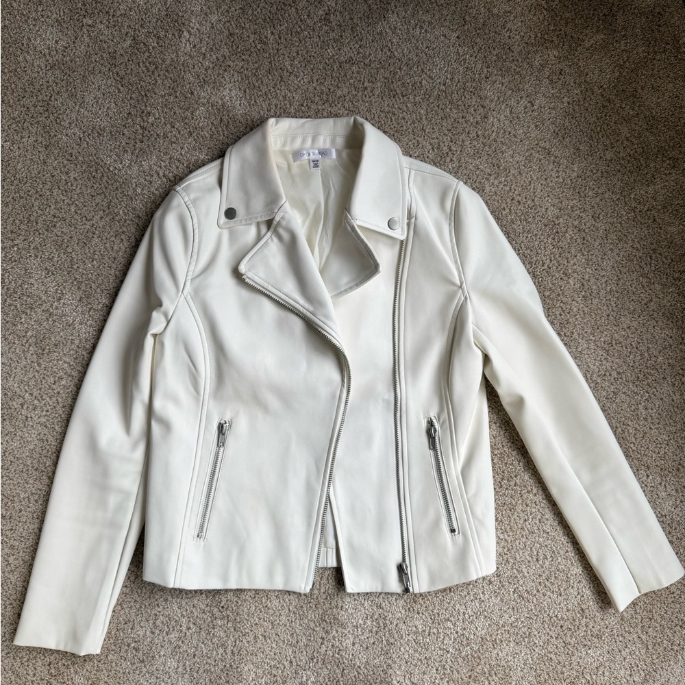 Women’s White Faux Leather Moto Jacket